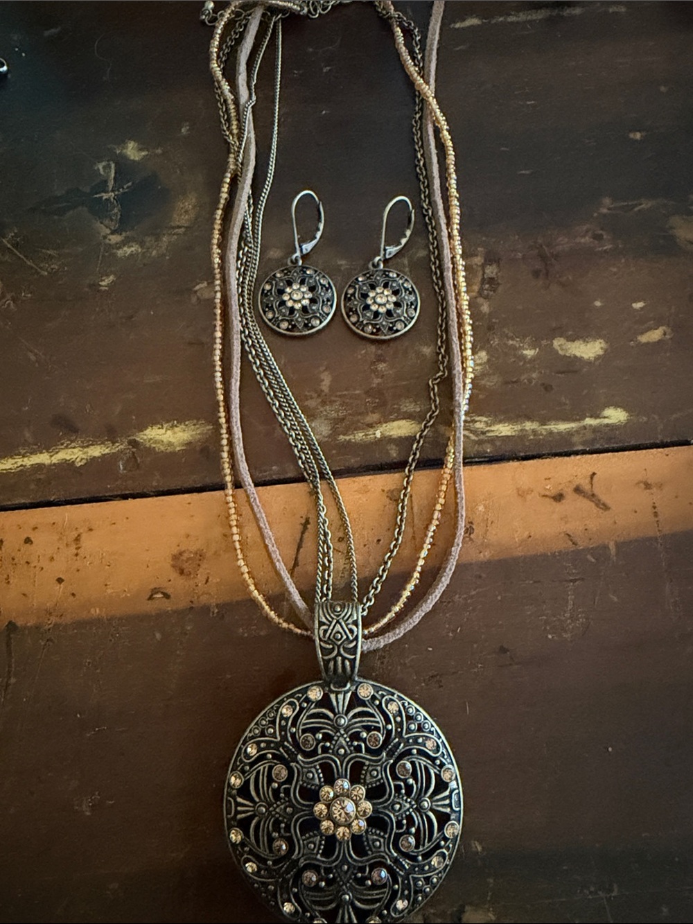 Lia Sophia Silver-Tone Filigree Multi-Chain Pendant Necklace with Earrings